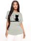 abordables Camisetas de mujer-Mujer Casual Noche Camiseta Gato Graphic Manga Corta Estampado Escote Redondo Básico Tops 100% Algodón Verde Trébol Blanco Negro S