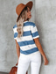 abordables T-shirts Femme-t-shirt femme basique rayures rayures col rond t-shirt manches printemps régulier&amp;amp;  bleu d&#039;automne