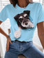 tanie T-shirty damskie-Damskie Podkoszulek Designerskie Druk 3D Psy Graficzny 3D Wzór Krótki rękaw Okrągły dekolt Codzienny Nadruk Odzież Odzież Designerskie Podstawowy Biały Niebieski Fioletowy