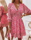 Χαμηλού Κόστους Casual Φορέματα-Γυναικεία Φόρεμα σε γραμμή Α Μίνι φόρεμα Πράσινο του τριφυλλιού Θαλασσί Ανθισμένο Ροζ Μισό μανίκι Φλοράλ Στάμπα Σουρωτά Στάμπα Άνοιξη Καλοκαίρι Λαιμόκοψη V Καθημερινό Σέξι 2022 Τ M L XL XXL 3XL