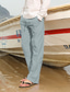 Χαμηλού Κόστους λινό παντελόνι-ανδρικό βαμβακερό λινό παντελόνι casual παντελόνι καλοκαιρινό παντελόνι γιόγκα παραλία με κορδόνι χαλαρή ελαστική τσέπη μέσης