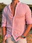 billige mænds fritidsskjorter-herre linned skjorte ensfarvet turndown street casual button-down lange ærmer toppe afslappet mode åndbar behagelig pink