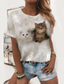 billiga T-shirt-Dam T-shirt Designer 3D-tryck Katt Grafisk Design Kortärmad Rund hals Ledigt Mönster Kläder Kläder Designer Grundläggande Vit