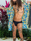 abordables Camisas hawaianas-Hombre camisa hawaiana Camisa Floral Sin Cuello Calle Casual Estampado Manga Corta Tops Design Casual Moda Transpirable Verde Trébol / Verano