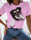 halpa Naisten T-paidat-Naisten T-paita Suunnittelija 3D-tulostus Koira Kuvitettu 3D Design Lyhythihainen Pyöreä kaula-aukko Kausaliteetti Painettu Vaatteet Vaatteet Suunnittelija Perus Valkoinen Uima-allas Purppura