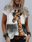 billiga T-shirt-Dam T-shirt Designer Kortärmad Grafisk 3D Giraff Design 3D-tryck Rund hals Ledigt Mönster Kläder Kläder Designer Grundläggande Vit Grå