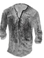 お買い得  メンズヘンリーシャツ-男性用 ヘンリーシャツ Tシャツ デザイナー 1950年代風 長袖 グラフィック イーグル 3Dプリント プラスサイズ ヘンリー ストリート カジュアル ボタンダウン プリント 服装 デザイナー ベーシック 1950年代風 ブラック / グレー ブラック グレー