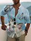 رخيصةأون قمصان رجالية مطبوعة-رجالي قميص طباعة قطة الرسم فراشة حيوان مرتفعة فضفاض مناسب للبس اليومي زر أسفل طباعة كم طويل قمم مصمم كاجوال موضة مريح أزرق