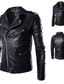 cheap Fall Jackets-Men&#039;s Faux Leather Jacket Biker Jacket Winter Short Solid Colored Leather Jackets Streetwear Punk &amp; Gothic Daily Weekend White Black