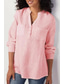 olcso Női divat-női egyszínű V-nyakú zsebes pamutvászon bő nagy méretű ing női