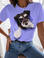 levne Dámská trička-Dámské Tričko Designové 3D tisk Pes Grafika 3D Design Krátký rukáv Kulatý Ležérní Tisk Oblečení Oblečení Designové Základní Bílá Vodní modrá Fialová