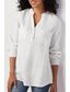 رخيصةأون ملابس نسائية-قميص نسائي من الكتان والقطن بجيب على شكل حرف v بلون خالص