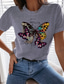 preiswerte T-Shirt-Damen T Shirt Design Heißprägen Graphic Schmetterling Design Kurzarm Rundhalsausschnitt Alltag Bedruckt Kleidung Design Basic Weiß Blau Grau