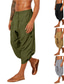 tanie lniane spodnie-Męskie Lniane spodnie pumpy Workowaty Elastyczna konstrukcja ze sznurkiem Przednia kieszeń Moda Hip-Hop Moda miejska Codzienny Komfort Miękka Jednokolorowe Średni Talia Zielony Czarny Szary S M L
