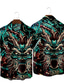 billige Skjorter med tryk til mænd-Herre Skjorte Grafisk Drage Klassisk krave Grøn / Sort Trykt mønster Fest Daglig Kortærmet Trykt mønster Tøj Gade Hawaiiansk Designer