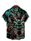 billiga Skjortor med tryck för män-Herr Skjorta Grafisk Drake Klassisk krage Grön / svart Tryck Fest Dagligen Kortärmad Mönster Kläder Streetwear Hawaiisk Designer