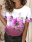 billige T-shirts til kvinde-Dame T-shirt Designer 3D-udskrivning Blomstret Grafisk Design Kortærmet Rund hals Afslappet Ferie Trykt mønster Tøj Tøj Designer Basale Blå Lilla Lyserød