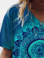 billige T-shirts til kvinde-Dame T-shirt Designer Kortærmet Blomstret 3D-udskrivning V-hals Afslappet Daglig Patchwork Trykt mønster Tøj Tøj Designer Etnisk Årgang Blå