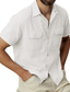 billige fritidsskjorter for menn-Herre Skjorte Ensfarget Aftæpning Gate Avslappet Knapp ned Kortermet Topper Mote Pustende Bekvem Grønn Blå Hvit