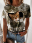 billiga T-shirt-Dam T-shirt Designer 3D-tryck Katt Grafisk 3D Design Kortärmad Rund hals Ledigt Mönster Kläder Kläder Designer Grundläggande Grön Blå Fuchsia