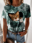 Χαμηλού Κόστους Γυναικεία T-Shirts-Γυναικεία Μπλουζάκι Υψηλής Ποιότητας 3D εκτύπωση Γάτα Γραφική 3D Σχέδιο Κοντομάνικο Στρογγυλή Λαιμόκοψη Causal Στάμπα Ρούχα Ρούχα Υψηλής Ποιότητας Βασικό Πράσινο του τριφυλλιού Θαλασσί Φούξια