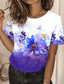 billige T-skjorter til kvinner-Dame T skjorte Designer 3D-utskrift Blomstret Grafisk Design Kortermet Rund hals Avslappet Ferie Trykt mønster Klær Klær Designer Grunnleggende Blå Lilla Rosa