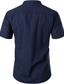 baratos camisas masculinas casuais-Homens Camisa Social camisa de linho Cor Sólida Colarinho Chinês Rua Casual Botão para baixo Manga Curta Blusas Casual Moda Respirável Confortável Branco Preto Azul / Verão
