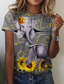 billige T-skjorter til kvinner-Dame T skjorte Designer 3D-utskrift Grafisk 3D Solsikke Design Dyr Kortermet Rund hals Avslappet Trykt mønster Klær Klær Designer Grunnleggende Årgang Grå
