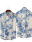 billige Skjorter med tryk til mænd-Herre Skjorte Trykt mønster Grafisk Batikfarvet Klassisk krave Fest Daglig 3D-udskrivning Kortærmet Toppe Designer Hawaiiansk Blå / Hvid