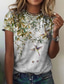 abordables Camisetas de mujer-Mujer Camiseta Design Impresión 3D Floral Graphic Pájaro Diseño Manga Larga Escote Redondo Diario Festivos Estampado ropa Design Básico Verde Trébol Azul Piscina Amarillo