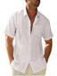 billige fritidsskjorter for menn-Herre Skjorte Sommerskjorte Helfarge Aftæpning Svart Hvit Lyseblå Grå Avslappet Daglig Kortermet Klær Sport Fritid