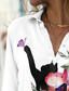 billige T-shirts til kvinde-Dame Blomster Tema Sommerfugl Bluse Skjorte Blomstret Kat Farveblok Knap Trykt mønster Krave Afslappet Gade Toppe Sort