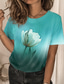 ieftine Tricouri Damă-Pentru femei Tricou Designer Tipărire 3D Floral Grafic Design Manșon scurt Rotund Casual Concediu Imprimeu Îmbrăcăminte Îmbrăcăminte Designer De Bază Trifoi Albastru piscină Mov