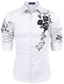 abordables Camisas de vestir para hombres-Hombre Camisa para Vestido Floral Cuello Vuelto Fiesta Calle Bordado Abotonar Manga Larga Tops Moda Transpirable Cómodo Vino Blanco Negro