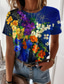 baratos T-Shirts de mulher-Mulheres Camiseta Designer Impressão 3D Floral Gráfico Detalhes Manga Curta Decote Redondo Casual Feriado Imprimir Roupas Designer Básico Azul