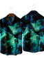 Χαμηλού Κόστους Ανδρικά πουκάμισα με στάμπα-Ανδρικά Πουκάμισο Στάμπα Γαλαξίας Γραφική Κλασσικός γιακάς Πάρτι Καθημερινά 3D εκτύπωση Κοντομάνικο Άριστος Υψηλής Ποιότητας Χαβανέζα Πράσινο του τριφυλλιού