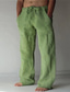 Χαμηλού Κόστους λινό παντελόνι-μονόχρωμο ανδρικό παντελόνι casual μόδας ίσιο παντελόνι φαρδύ παντελόνι με τσέπες με κορδόνι ελαστικό σχέδιο στη μέση παντελόνι παραλίας καθημερινό μείγμα yoga βαμβακερό μείγμα άνεση απαλό στη μέση πράσινο λευκό χακί 3xl