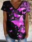 お買い得  レディースＴシャツ-女性用 Tシャツ デザイナー 半袖 バタフライ 3Dプリント Ｖネック カジュアル 週末 プリント 服装 デザイナー ベーシック グリーン パープル ピンク