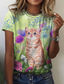 cheap Women&#039;s T-shirts-Women&#039;s T shirt Tee Designer 3D Print Floral Cat Graphic Design Short Sleeve Round Neck Casual Holiday Print Clothing Clothes Designer Basic Green