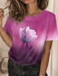 abordables Camisetas de mujer-Mujer Camiseta Design Impresión 3D Floral Graphic Diseño Manga Corta Escote Redondo Casual Festivos Estampado ropa Design Básico Verde Trébol Azul Piscina Morado