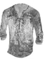 お買い得  メンズヘンリーシャツ-男性用 ヘンリーシャツ Tシャツ デザイナー 1950年代風 長袖 グラフィック イーグル 3Dプリント プラスサイズ ヘンリー ストリート カジュアル ボタンダウン プリント 服装 デザイナー ベーシック 1950年代風 ブラック / グレー ブラック グレー