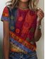 billige T-skjorter til kvinner-Dame T skjorte Designer 3D-utskrift Geometrisk Kortermet Rund hals Avslappet Daglig Trykt mønster Klær Klær Designer Grunnleggende Regnbue