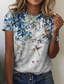 billige T-shirts til kvinde-Dame T-shirt Designer 3D-udskrivning Blomstret Grafisk Fugl Design Langærmet Rund hals Daglig Ferie Trykt mønster Tøj Tøj Designer Basale Grøn Blå Gul
