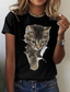 cheap Women&#039;s T-shirts-Women&#039;s T shirt Tee Designer Hot Stamping Cat Graphic 3D Design Short Sleeve Round Neck Casual Print Clothing Clothes Designer Basic White Black Gray