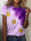 billige T-shirts til kvinde-Dame T-shirt Designer 3D-udskrivning Blomstret Grafisk Design Kortærmet Rund hals Afslappet Ferie Trykt mønster Tøj Tøj Designer Basale Blå Lilla Lyserød