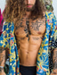 ieftine Cămașă Hawaiană-Bărbați Cămașă hawaiană Cămașă Floral Fără Guler Stradă Casual Imprimeu Manșon scurt Topuri Designer Casual Modă Respirabil Trifoi / Vară