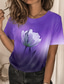 abordables Camisetas de mujer-Mujer Camiseta Design Impresión 3D Floral Graphic Diseño Manga Corta Escote Redondo Casual Festivos Estampado ropa Design Básico Verde Trébol Azul Piscina Morado
