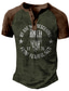 tanie T-shirty 3D męskie-Męskie Podkoszulek Koszula Henley Koszulki Graficzny Kolorowy blok Litera Henley Zielony Szary Czarny Druk 3D Puszysta Na zewnątrz Codzienny Niejednolita całość Przycisk w dół Odzież Podstawowy