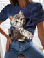 お買い得  レディースＴシャツ-女性用 Tシャツ デザイナー 3Dプリント 猫 グラフィック 3D デザイン 半袖 ラウンドネック カジュアル プリント 服装 デザイナー ベーシック グリーン ブルー ピンク