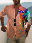billige Skjorter med tryk til mænd-Herre Skjorte Hawaii skjorte Grafisk Dyr Hawaiiansk Aloha Papegøje Høj krave Gul Blå Lilla Orange Trykt mønster udendørs Afslappet Langærmet Knap ned Trykt mønster Tøj Mode Designer Afslappet Bekvem
